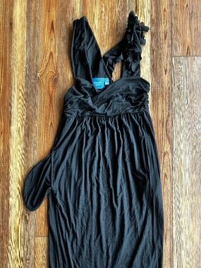 Vera Wang Women Small V Neck Sleeveless Dress with Pockets Black Knit Summer